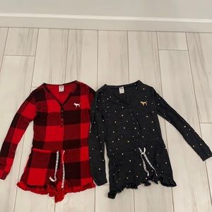 2 Victoria Secret Pink Long Sleeve Sleep Rompers